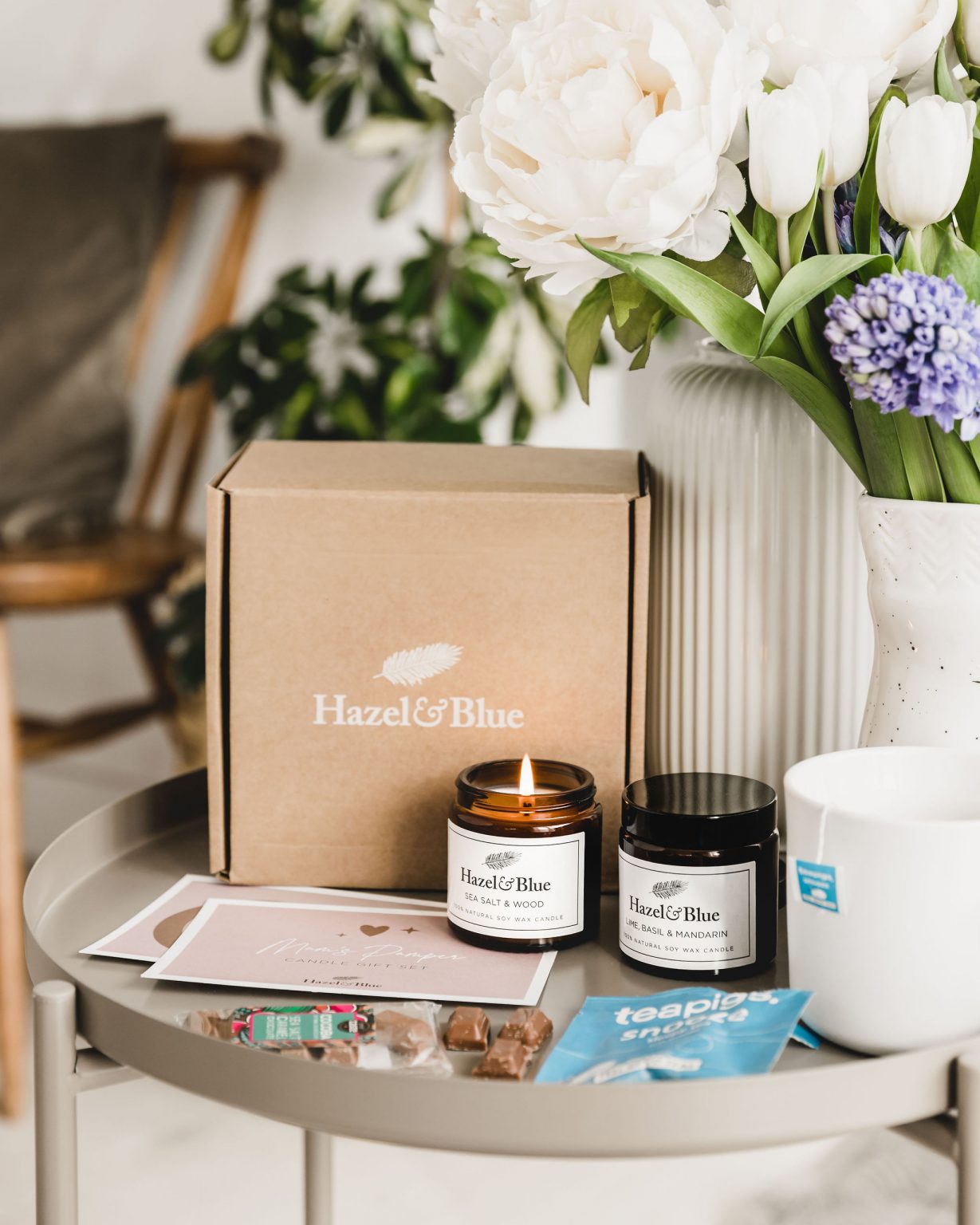 mum candle pamper gift box for her hazel and blue vegan eco friendly