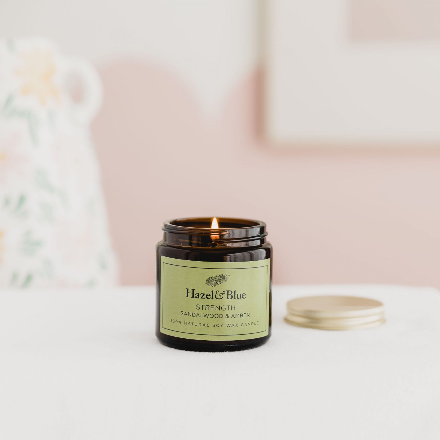 sandalwood and amber soy candle inner strength manifestation wellness soy candle gift wellbeing uk